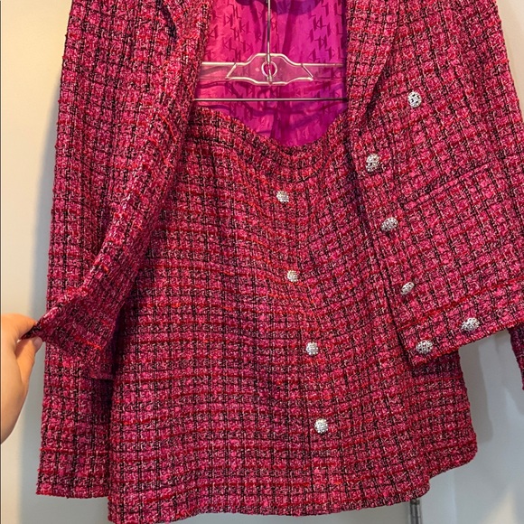 Karl Lagerfeld Hot Pink Tweed Jacket and Skirt Set - Picture 3 of 9